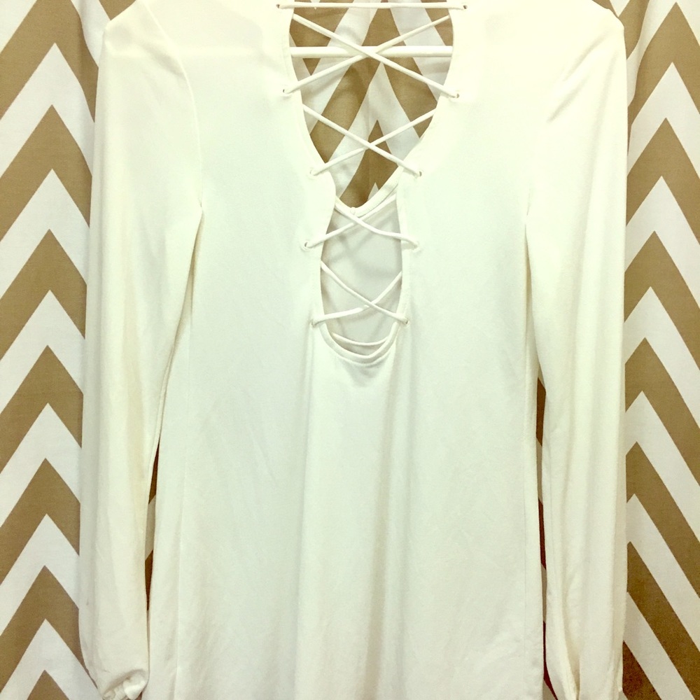 White cross back long sleeve blouse